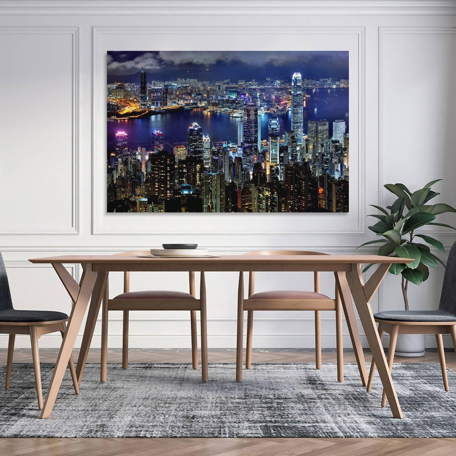 手書き油絵 香港の風景 額付 絵画 インテリア 油彩画 Amazon.co.jp: 香港市の夜景風景キャンバス絵画ポスター ポスター 装飾